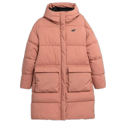 Dámský péřový kabát s výplní ze syntetického peří růžový 4F
